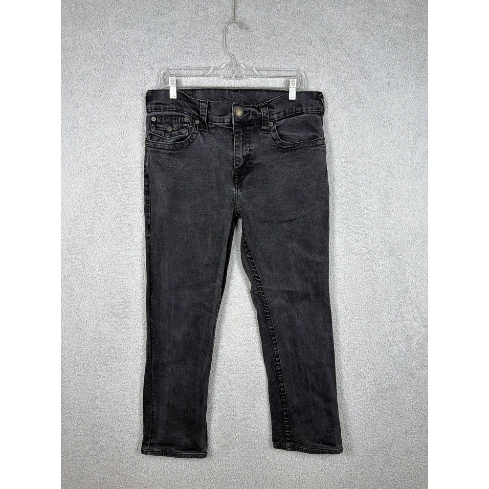 True‎ Religion Ricky Relaxed Straight Jeans Mens 34x28 Black Flap Pocket Denim